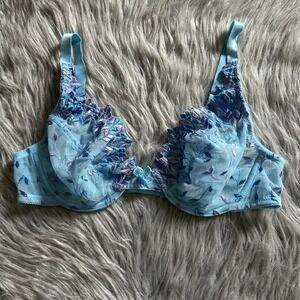 Impressions Unlined Bra Womens Size‎ 34C Blue Floral Lace Sheer Underwire